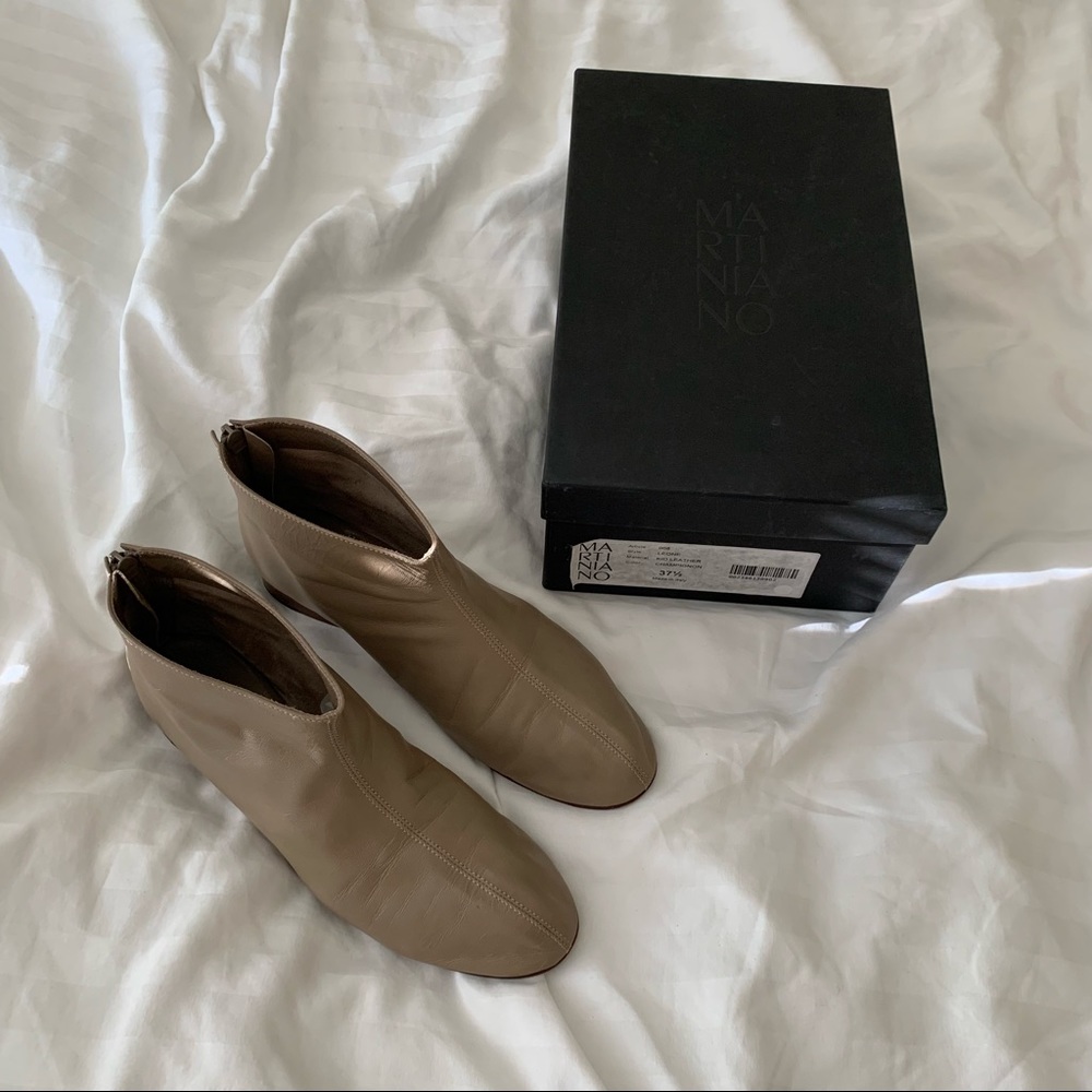 Martiniano Leone Leather Flat Boots - Taupe 37.5